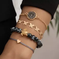 4 pcs Turtle & Butterfly Chain Beaded Rope Bracelet Set